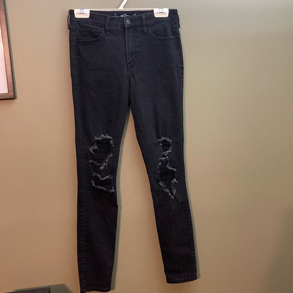 Hollis yet black high rise super skinny ripped knees jeans with soft stretch. - Picture 1 of 8